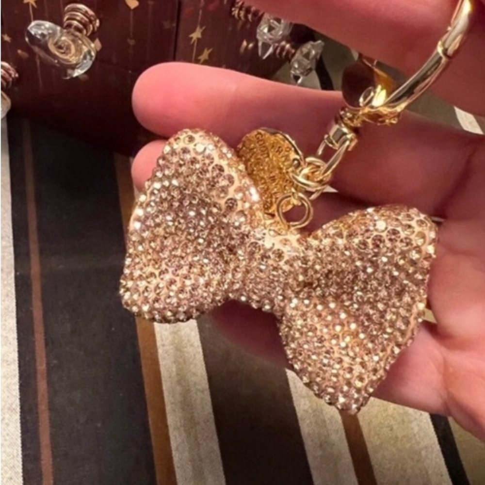 Gold Rhinestone Bow Keychain Purse Charm - NEW in manufacture bag - SPARKLE